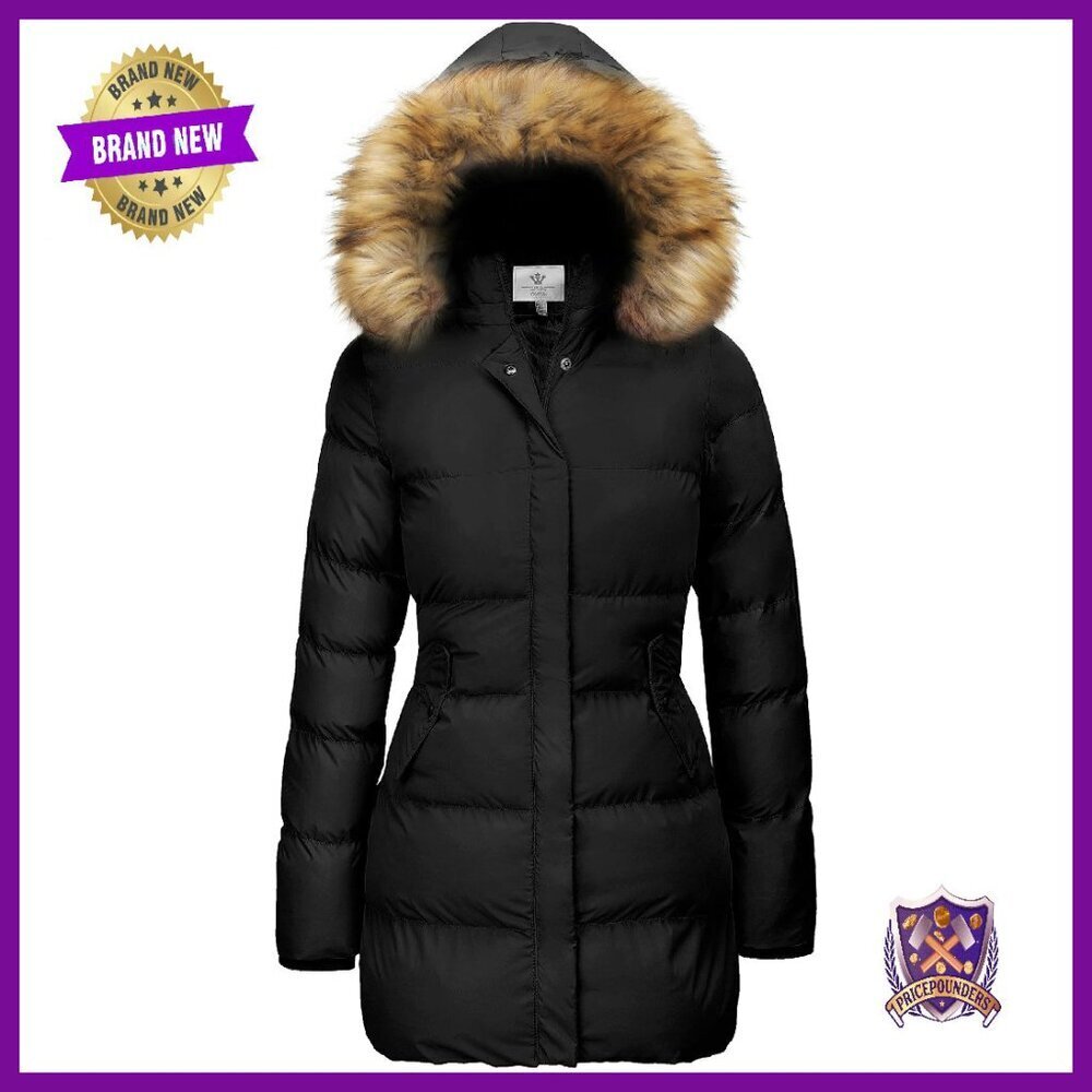 Women's Winter Puffer Coat with Removable Hood, Slim Fit, Waterproof